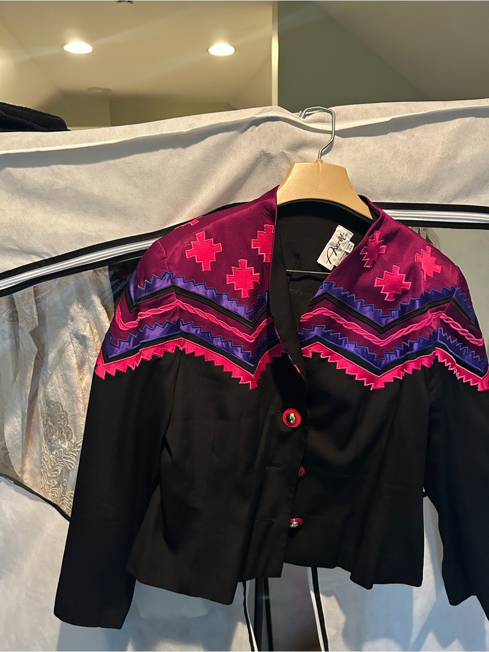 Women's Black Jacket with Magenta & Purple Embroidered Yoke